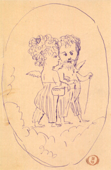 ギュスターヴ・モロー《雲の上を歩く翼あるアレクサンドリーヌ・デュルーとギュスターヴ・モロー》