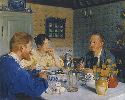 ピーザ・スィヴェリーン・クロイア《朝食―画家とその妻マリーイ、作家のオト・ベンソン》